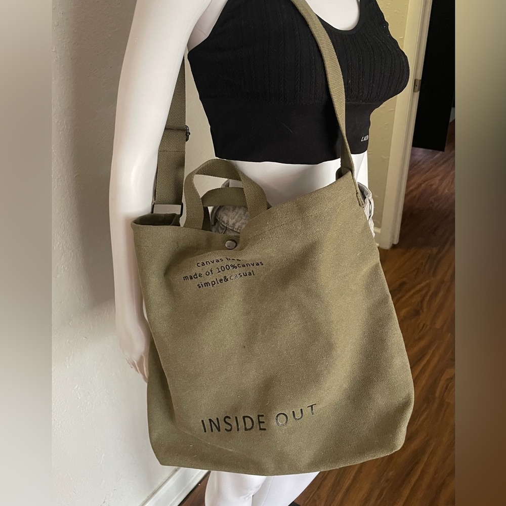 Simple Casual Canvas Tote Bag - Olive Green